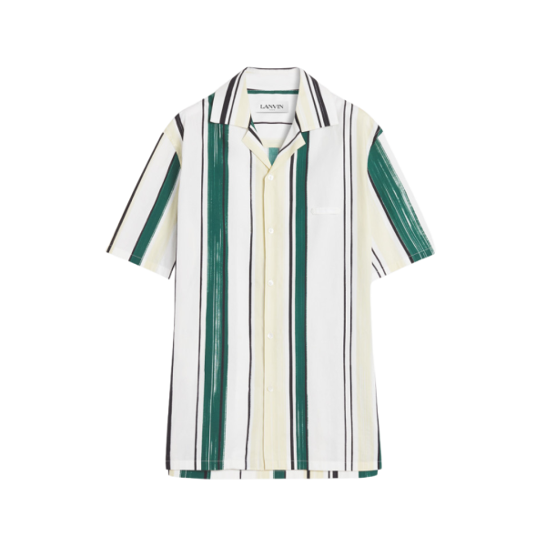 Chemise LANVIN bowling coton blanc rayures vert jaune