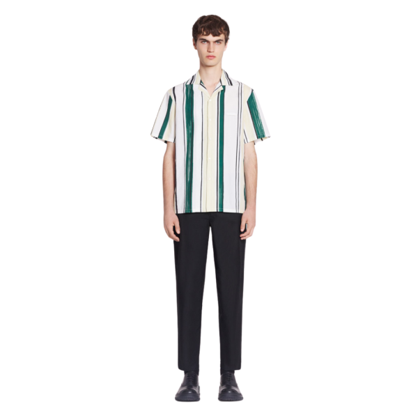 Chemise LANVIN bowling coton blanc rayures vert jaune
