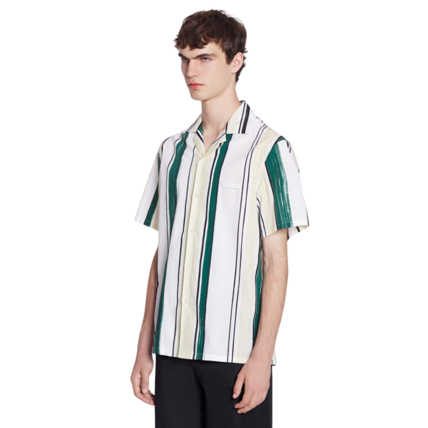 Chemise LANVIN bowling coton blanc rayures vert jaune