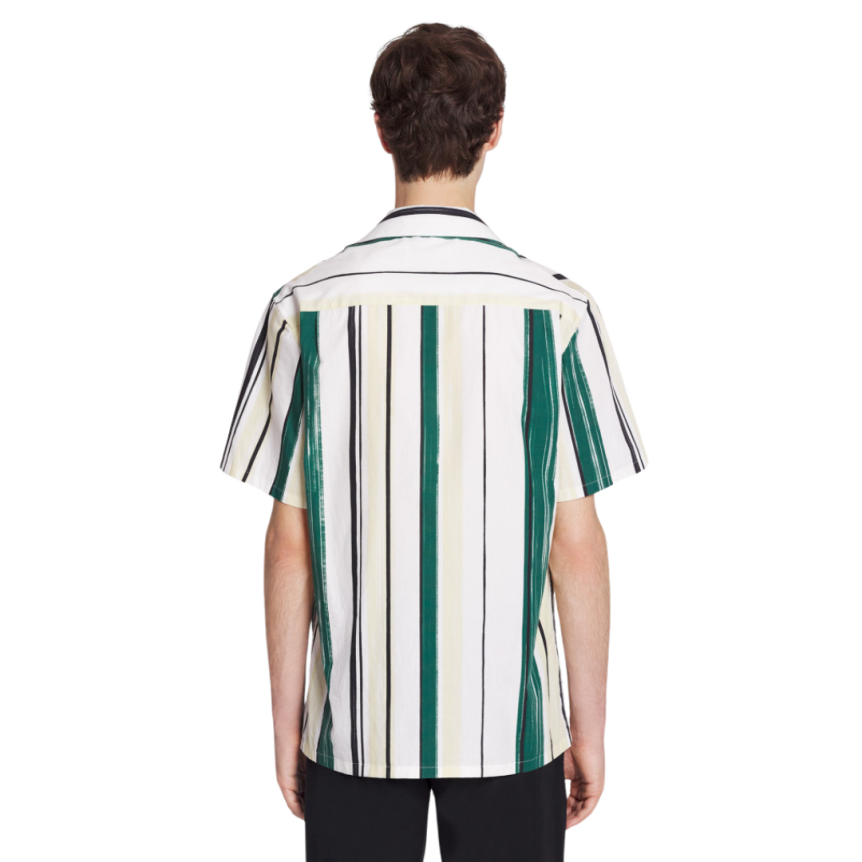 Chemise LANVIN bowling coton blanc rayures vert jaune