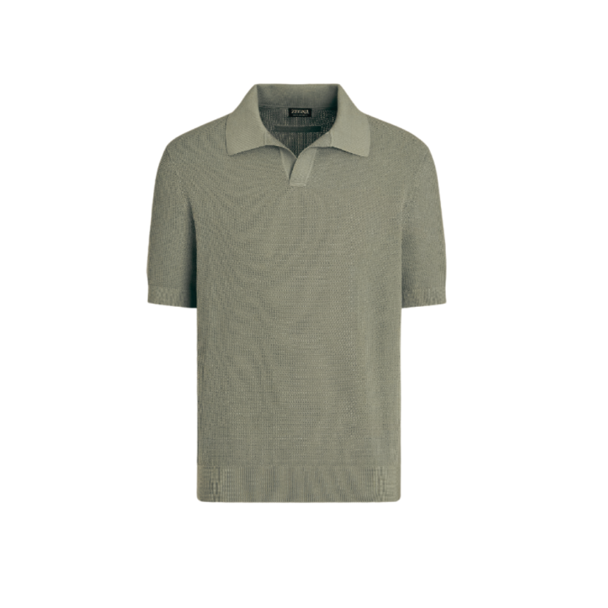 Pull manche courte ZEGNA col Polo coton premium kaki