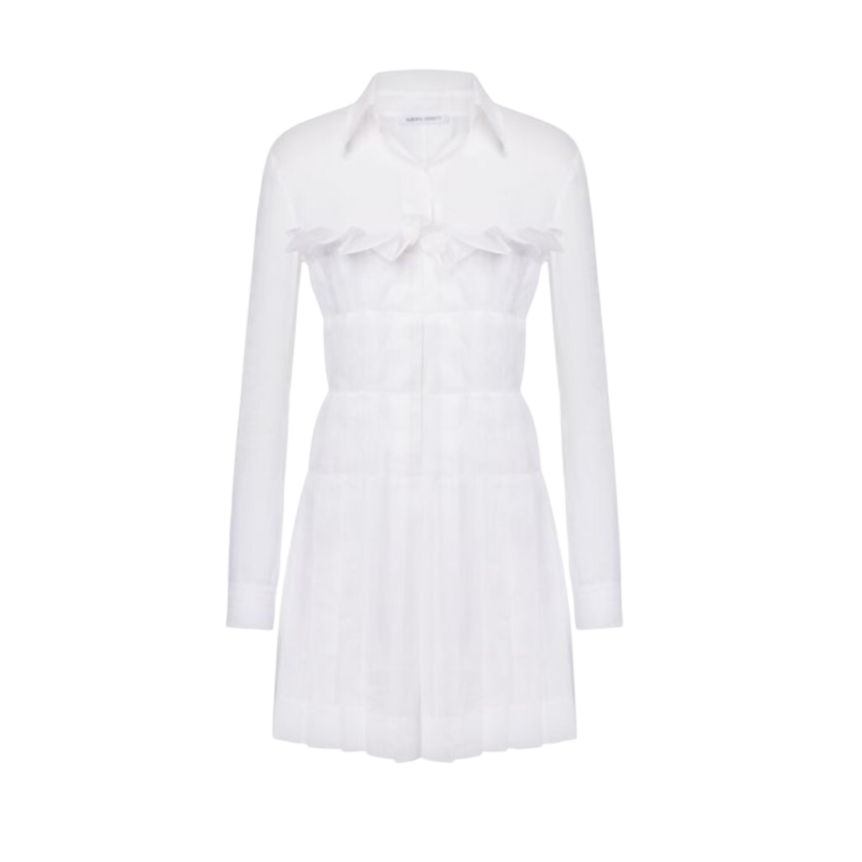 Robe chemise ALBERTA FERRETTI  courte coton blanc jupe plissée