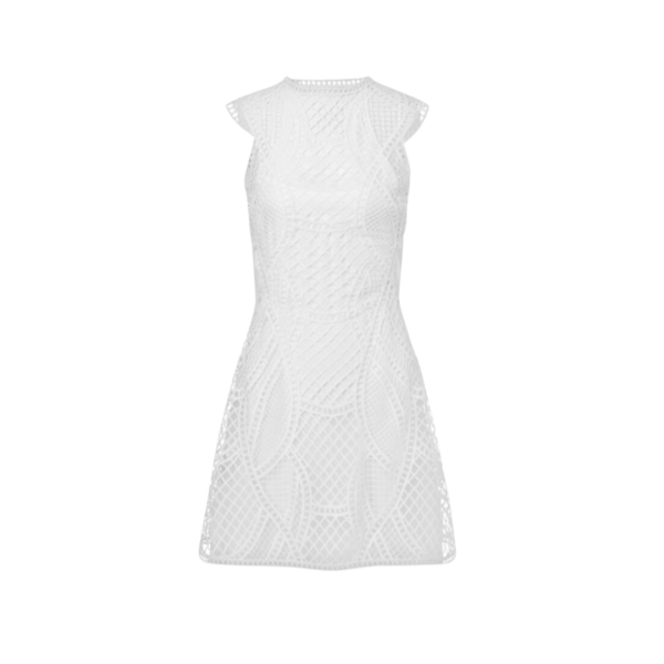 Robe col rond ALBERTA FERRETTI sans manches dentelle coton blanc macramé