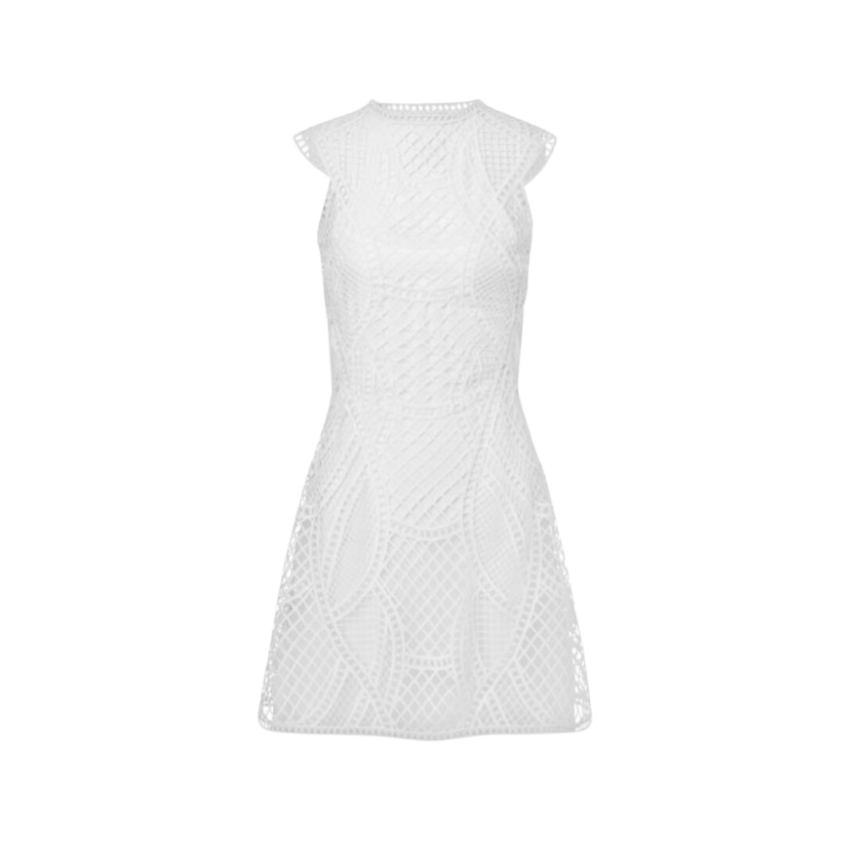 Robe col rond ALBERTA FERRETTI sans manches dentelle coton blanc macramé