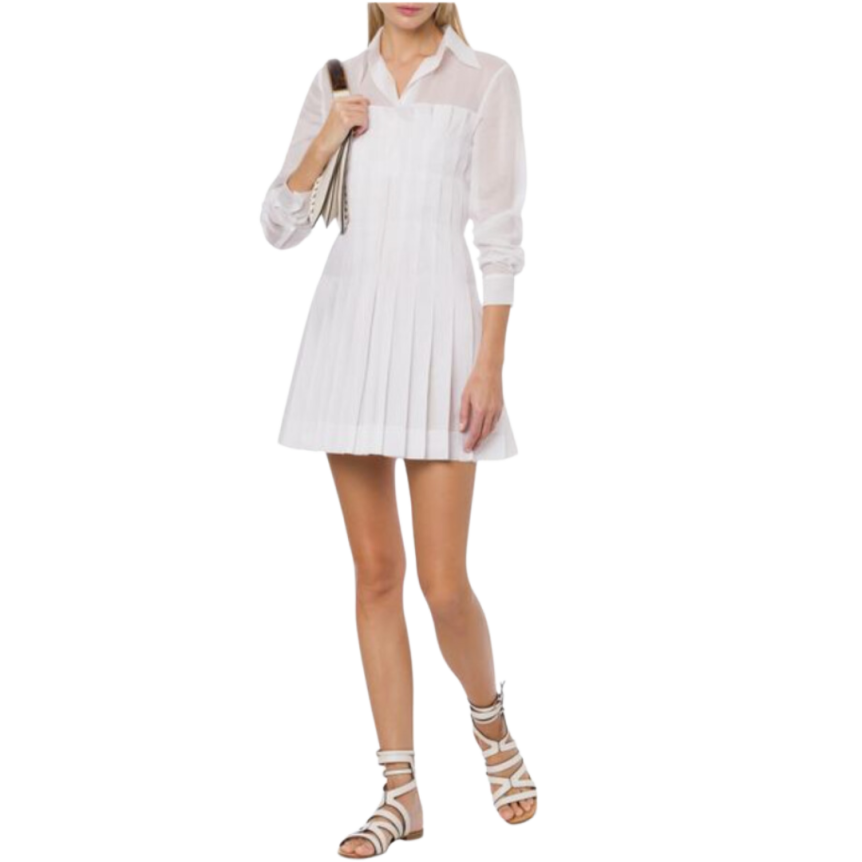 Robe chemise ALBERTA FERRETTI  courte coton blanc jupe plissée