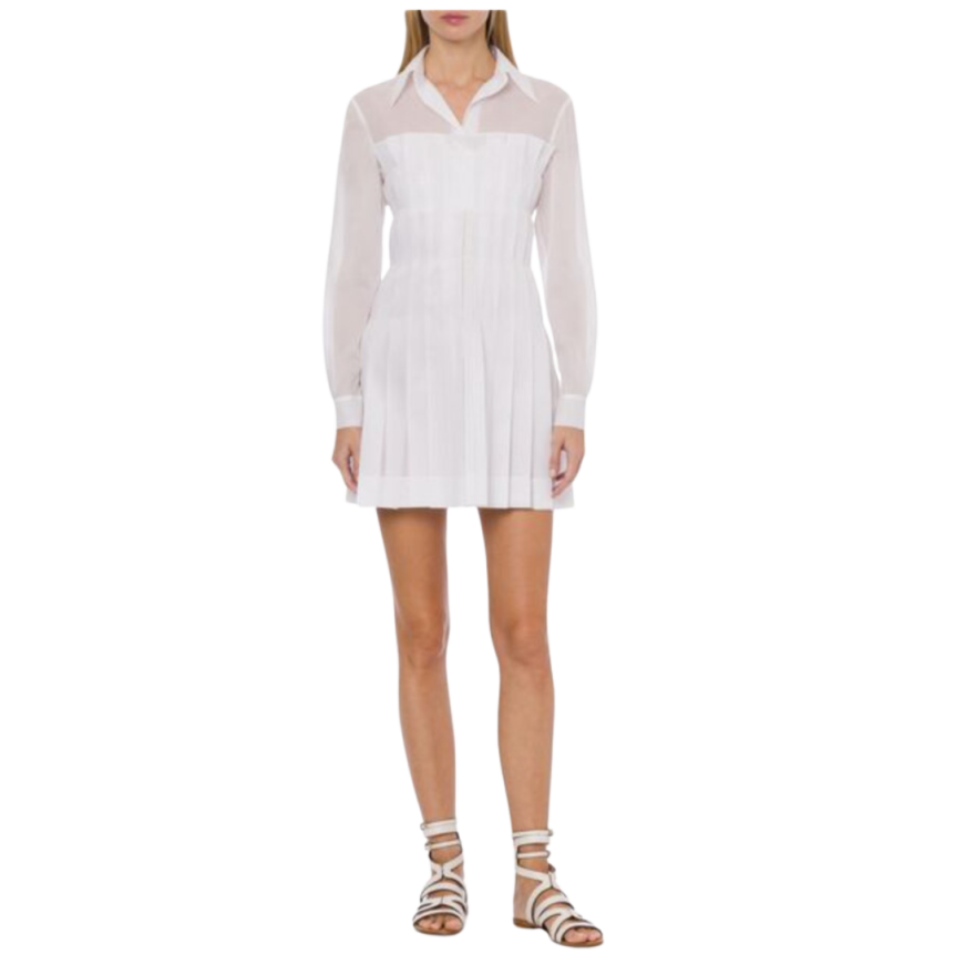 Robe chemise ALBERTA FERRETTI  courte coton blanc jupe plissée