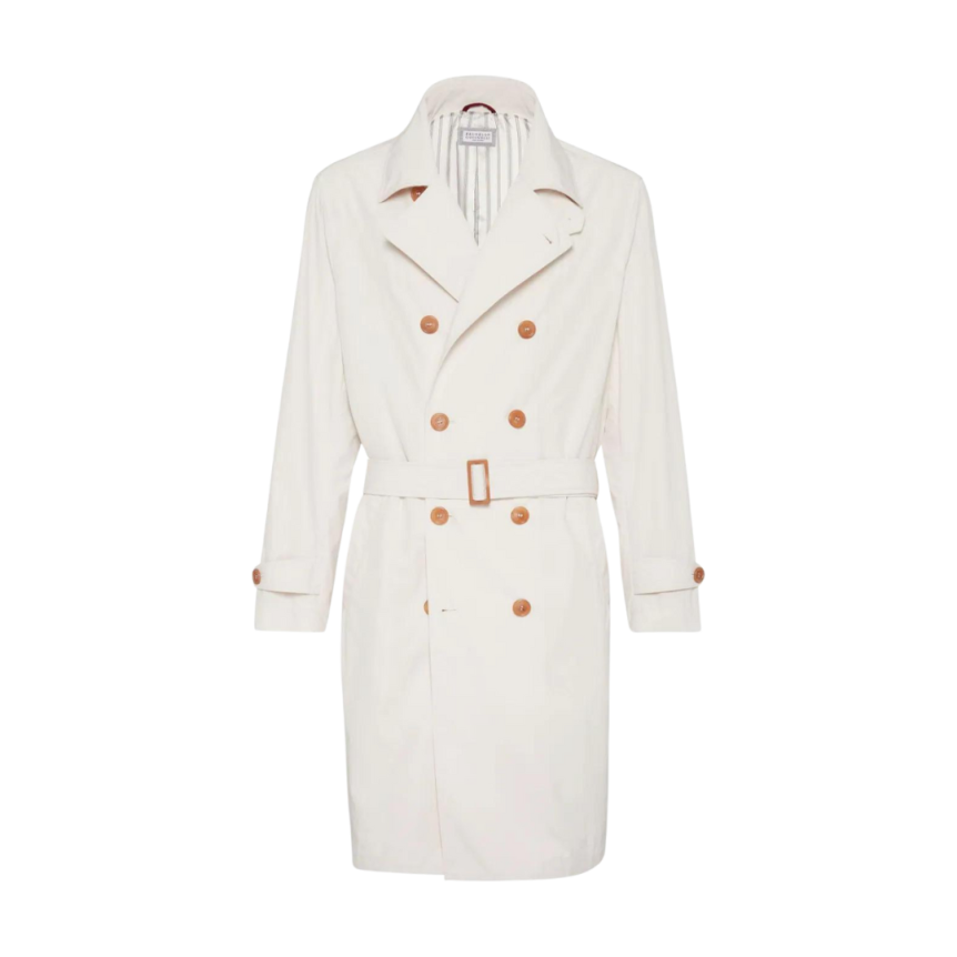 Manteau croisé BRUNELLO CUCINELLI trench écru revers crantés