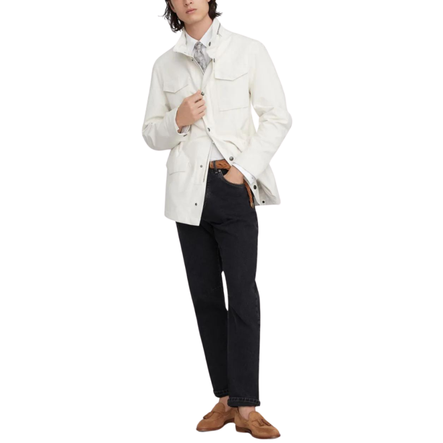 Parka zippée BRUNELLO CUCINELLI lin soie écru