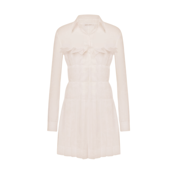 Robe ALBERTA FERRETTI chemise courte coton beige jupe plissée