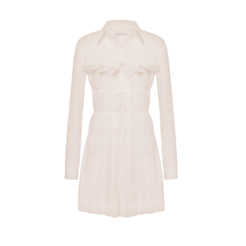 Robe ALBERTA FERRETTI chemise courte coton beige jupe plissée