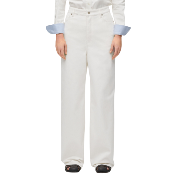 Jean LOEWE Taille haute denim de coton blanc patch cuir