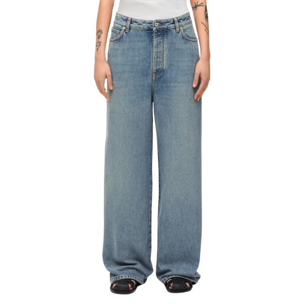 Jean LOEWE taille haute denim coton bleu delavé