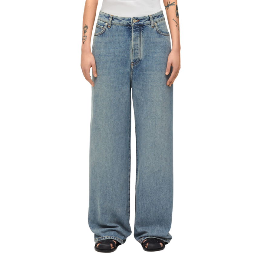 Jean LOEWE taille haute denim coton bleu delavé