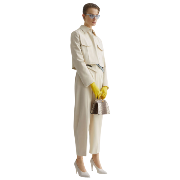 Pantalon FENDI carotte revers taille mohair écru