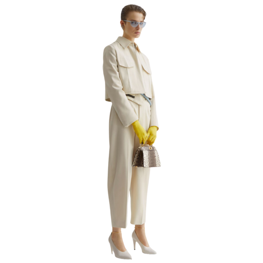 Pantalon FENDI carotte revers taille mohair écru