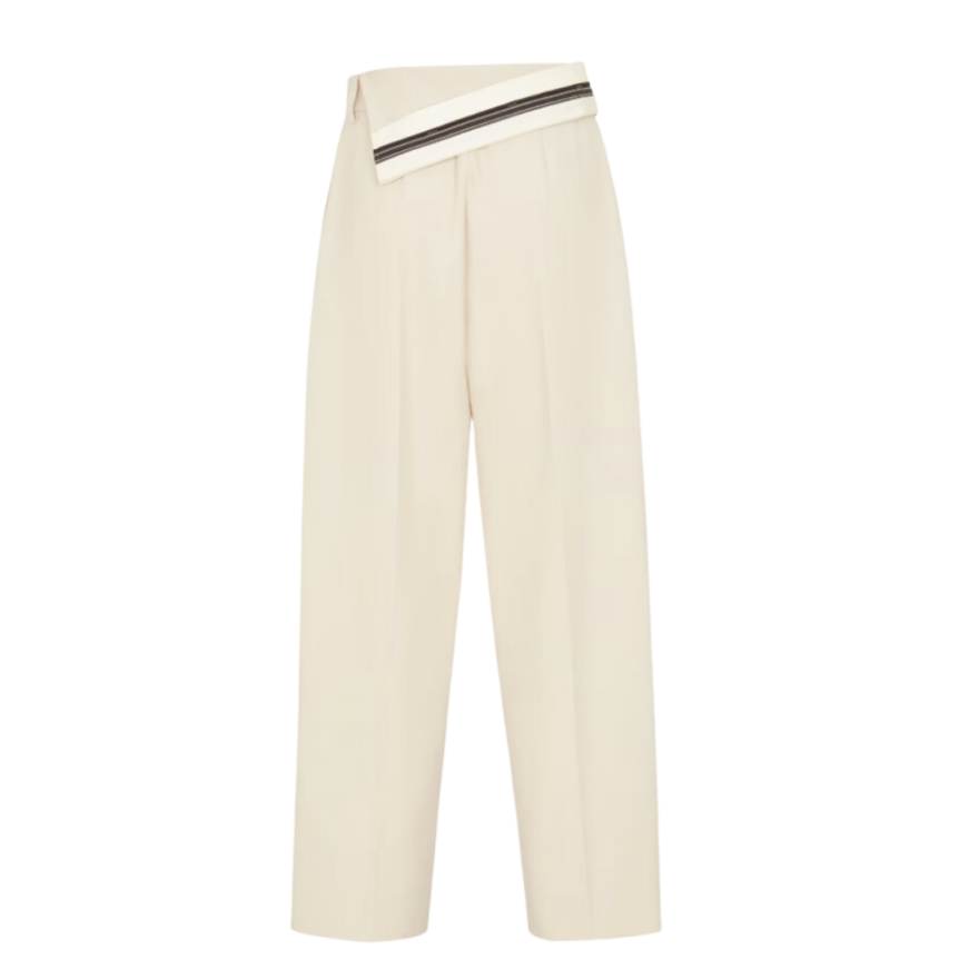 Pantalon FENDI carotte revers taille mohair écru