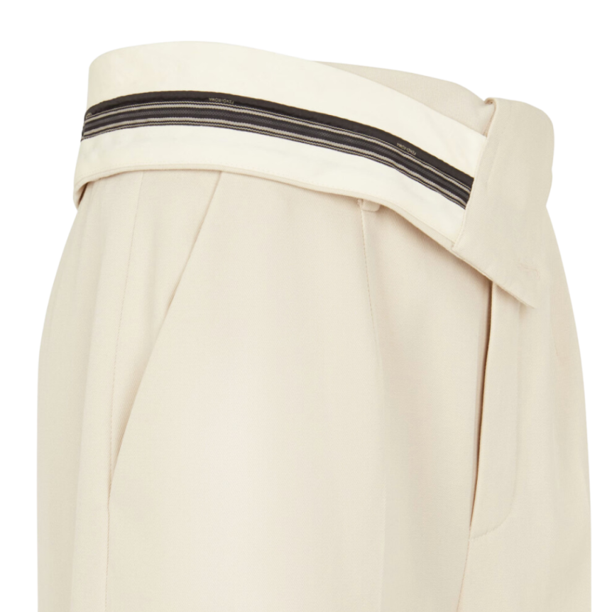 Pantalon FENDI carotte revers taille mohair écru