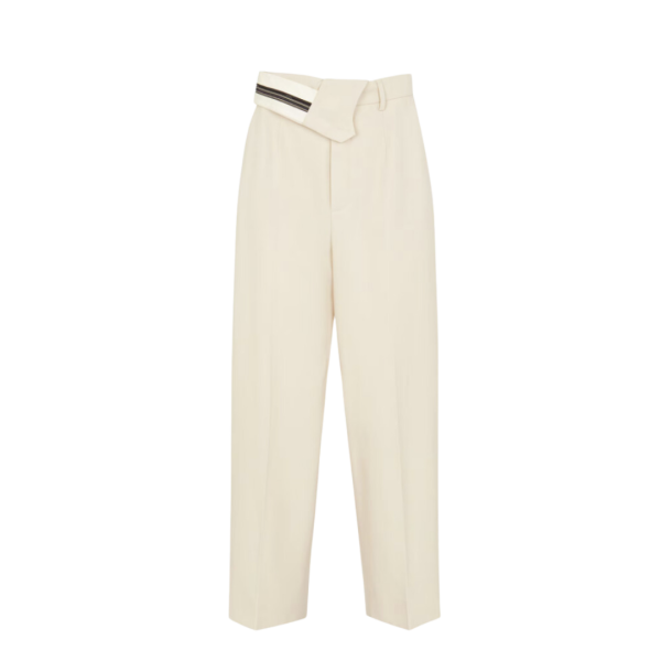 Pantalon FENDI carotte revers taille mohair écru