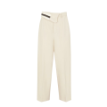 Pantalon carotte revers taille gabardine mohair écru