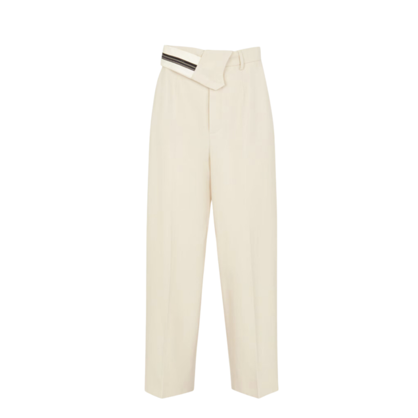Pantalon FENDI carotte revers taille mohair écru