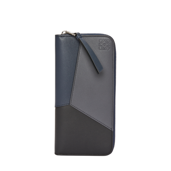 Portefeuille zippé LOEWE Compagnon Puzzle cuir bleu marine gris anthracite
