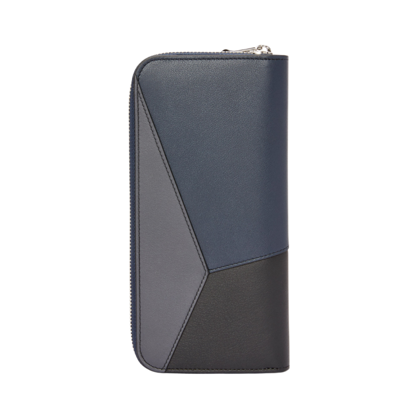 Portefeuille zippé LOEWE Compagnon Puzzle cuir bleu marine gris anthracite