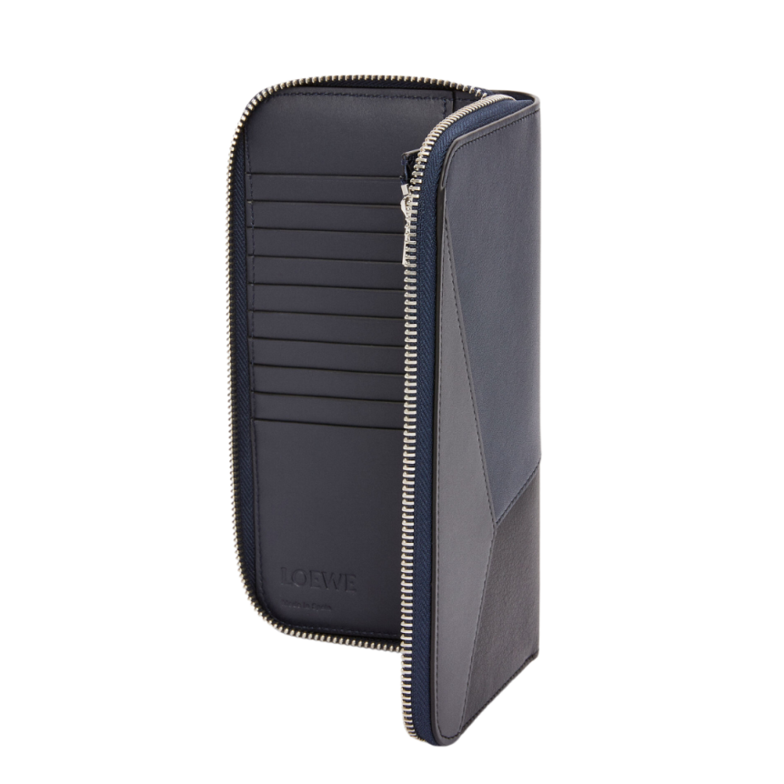 Portefeuille zippé LOEWE Compagnon Puzzle cuir bleu marine gris anthracite