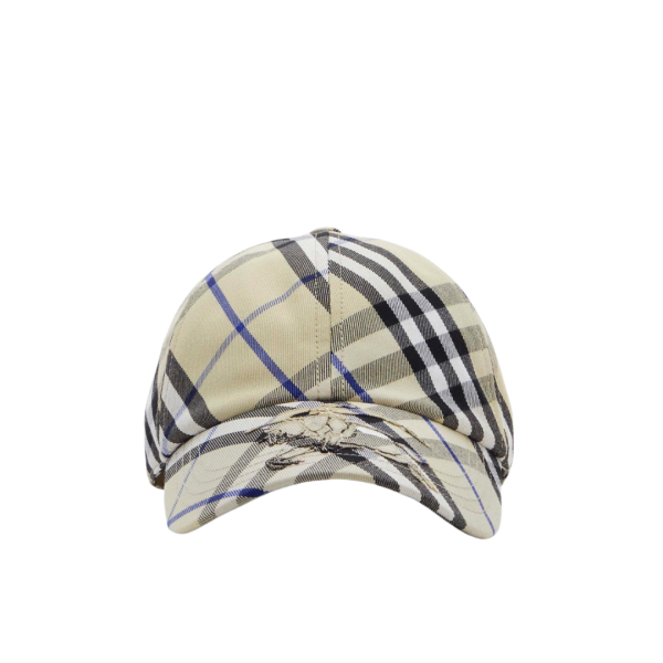 Casquette BURBERRY coton Check carreaux gris bleu Equestrian Knight