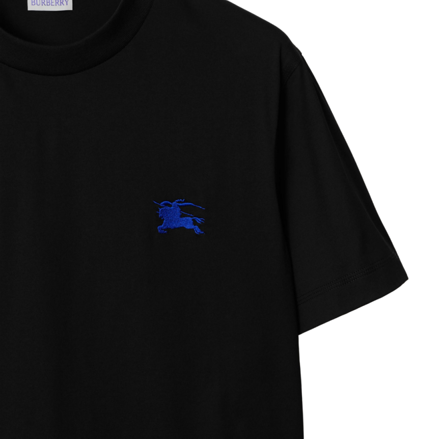 T-shirt BURBERRY manche courte coton noir broderie cavalier bleu poitrine