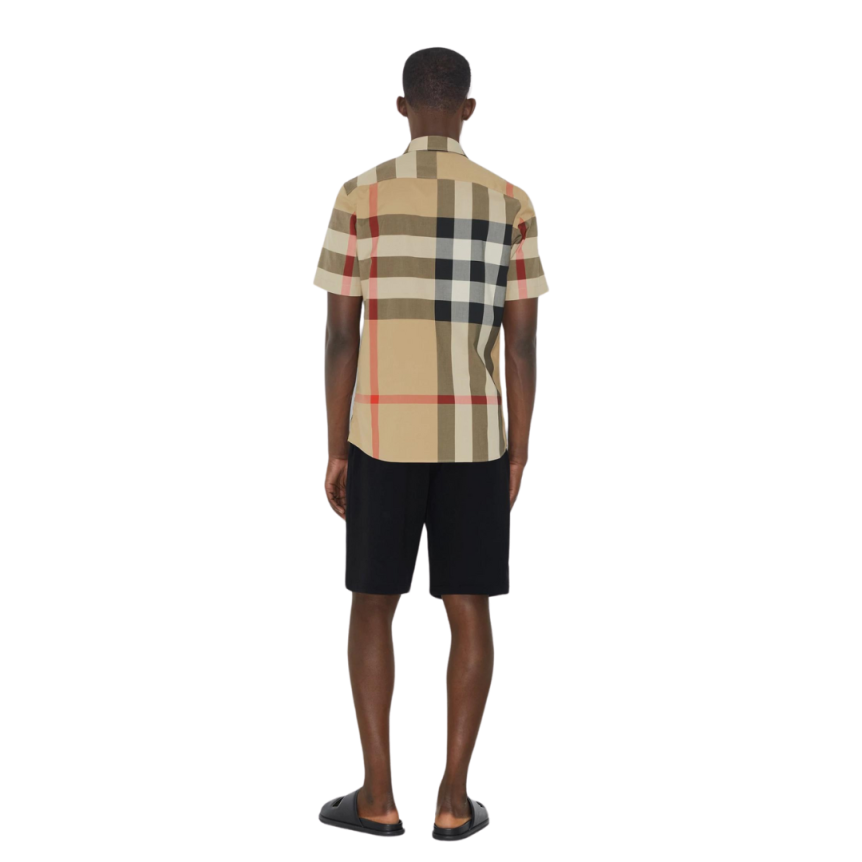 Chemise BURBERRY manche courte popeline coton check gros carreaux beige