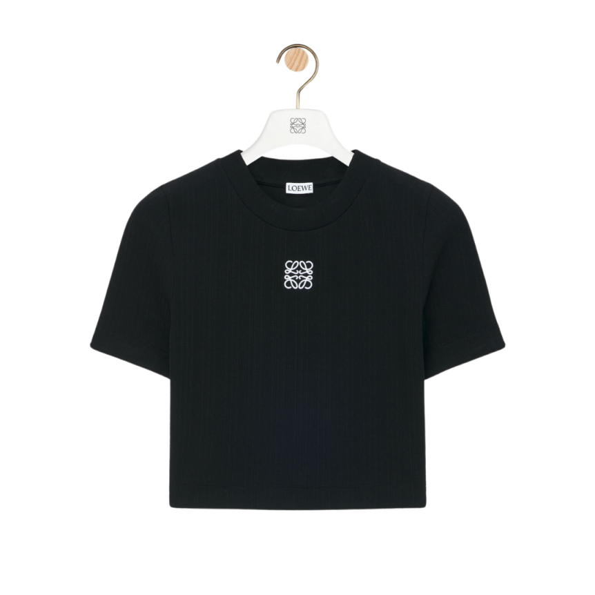 Top court LOEWE coton noir broderie logo anagramme