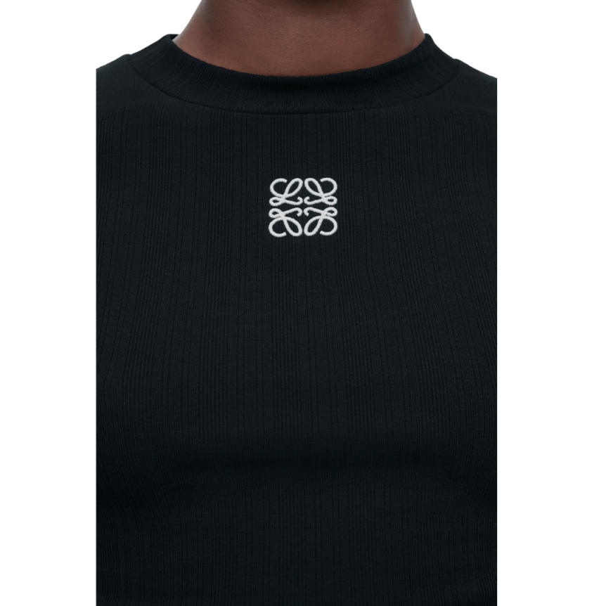 Top court LOEWE coton noir broderie logo anagramme