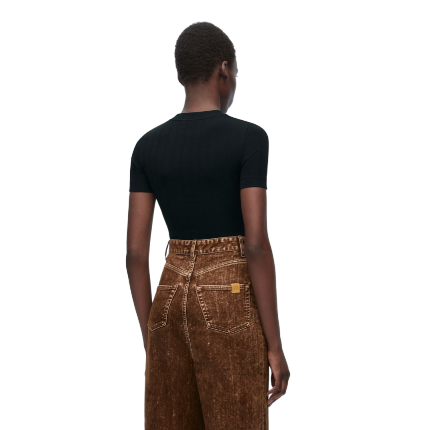 Top court LOEWE coton noir broderie logo anagramme