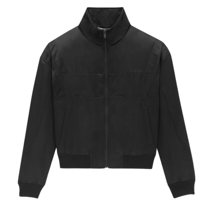 Blouson Teddy SAINT LAURENT bomber satin noir broderie Saint Laurent