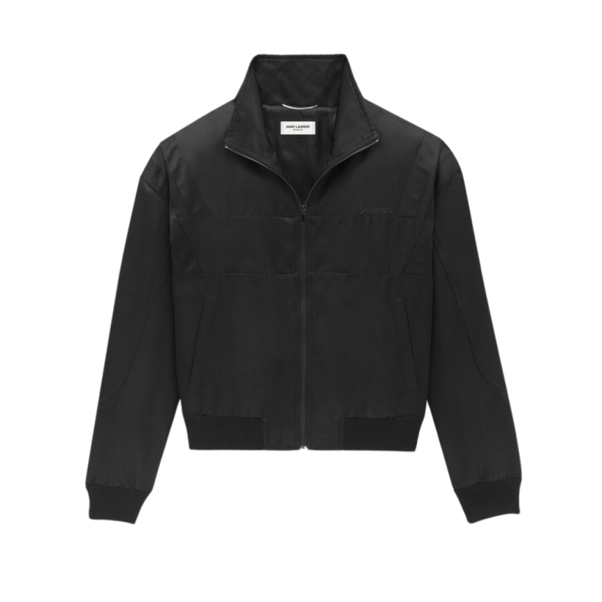 Blouson Teddy SAINT LAURENT bomber satin noir broderie Saint Laurent