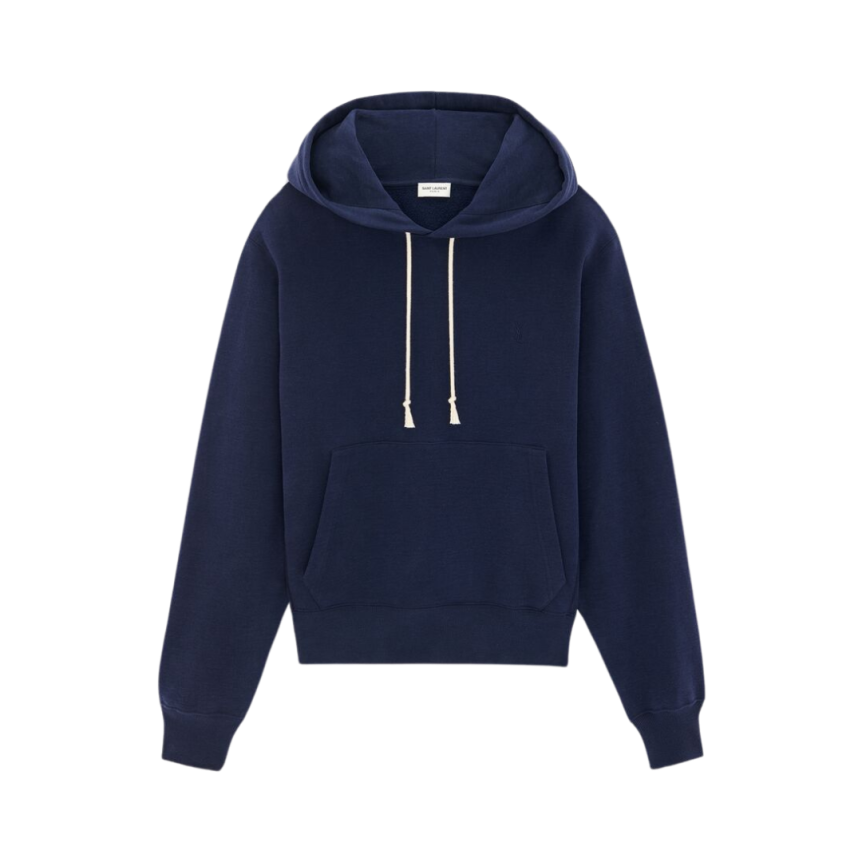 Hoodie SAINT LAURENT Cassandre coton bleu marine broderie YSL