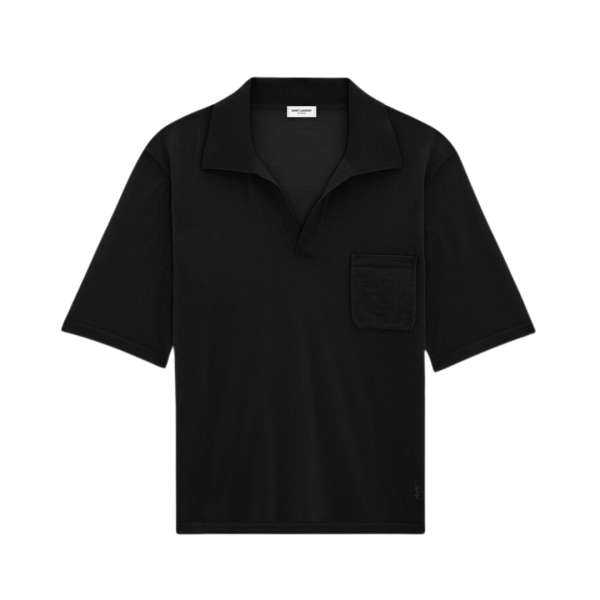 pull polo SAINT LAURENT manche courte laine responsable noir poche
