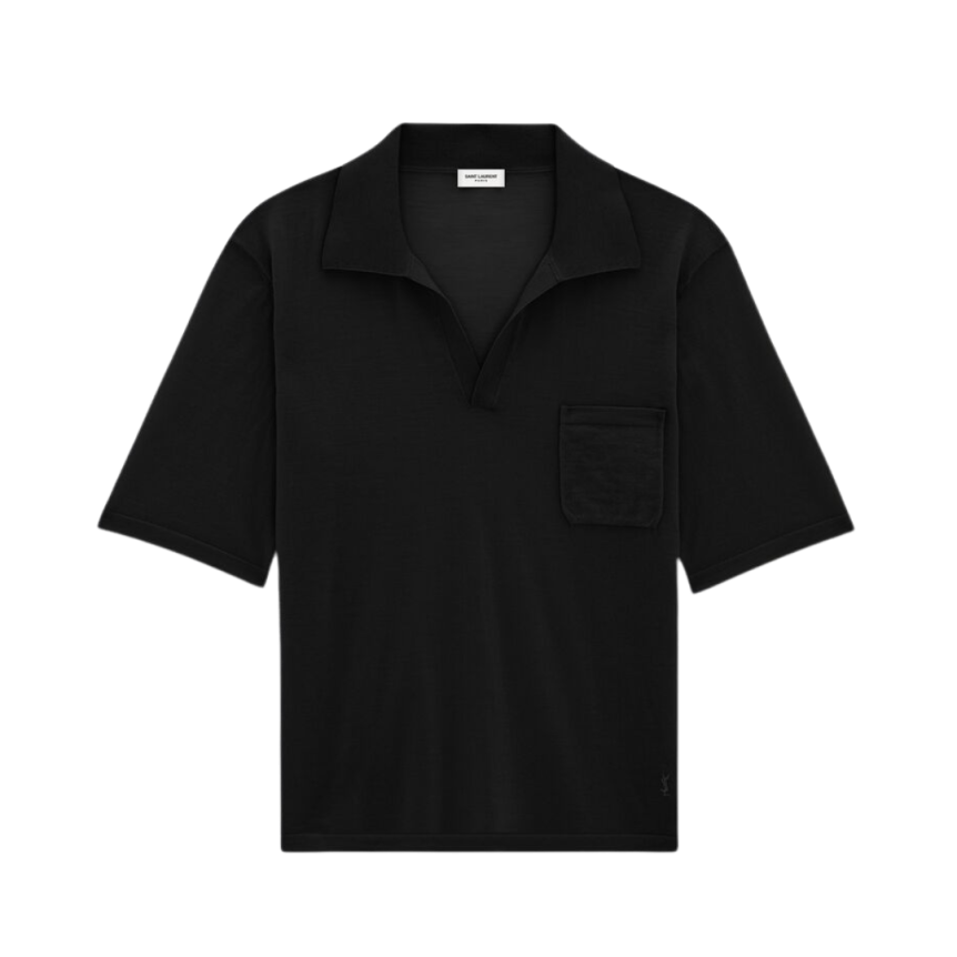 pull polo SAINT LAURENT manche courte laine responsable noir poche