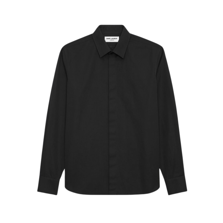 chemise SAINT LAURENT manche longue col Yves popeline coton noir