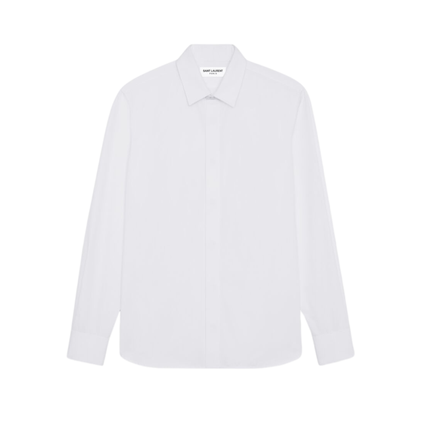 chemise SAINT LAURENT manche longue col Yves popeline coton blanc