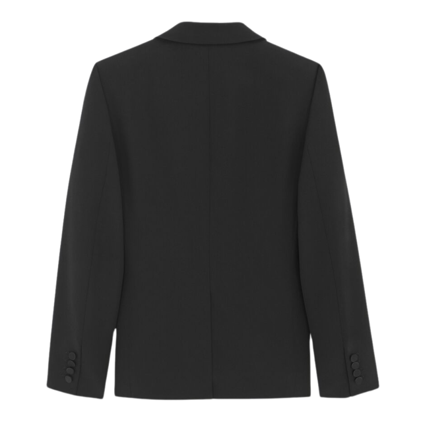 Veste smoking SAINT LAURENT simple bouton laine noir revers pointe satin
