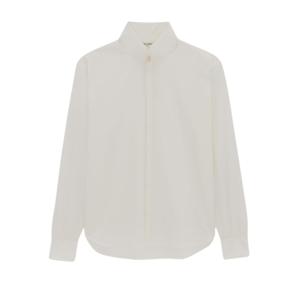 SAINT LAURENT chemise manche longue col cheminée coton ivoire