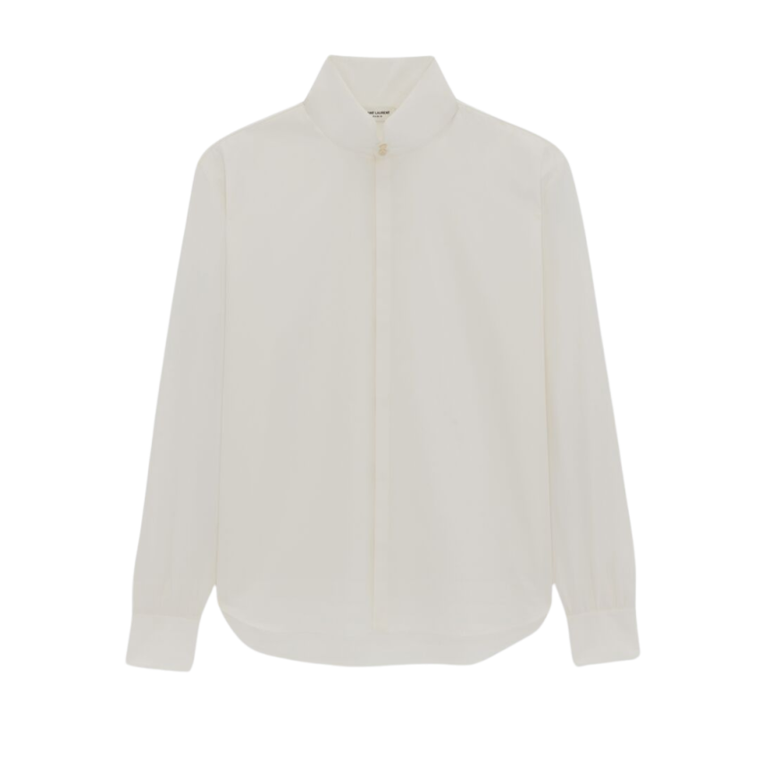 SAINT LAURENT chemise manche longue col cheminée coton ivoire