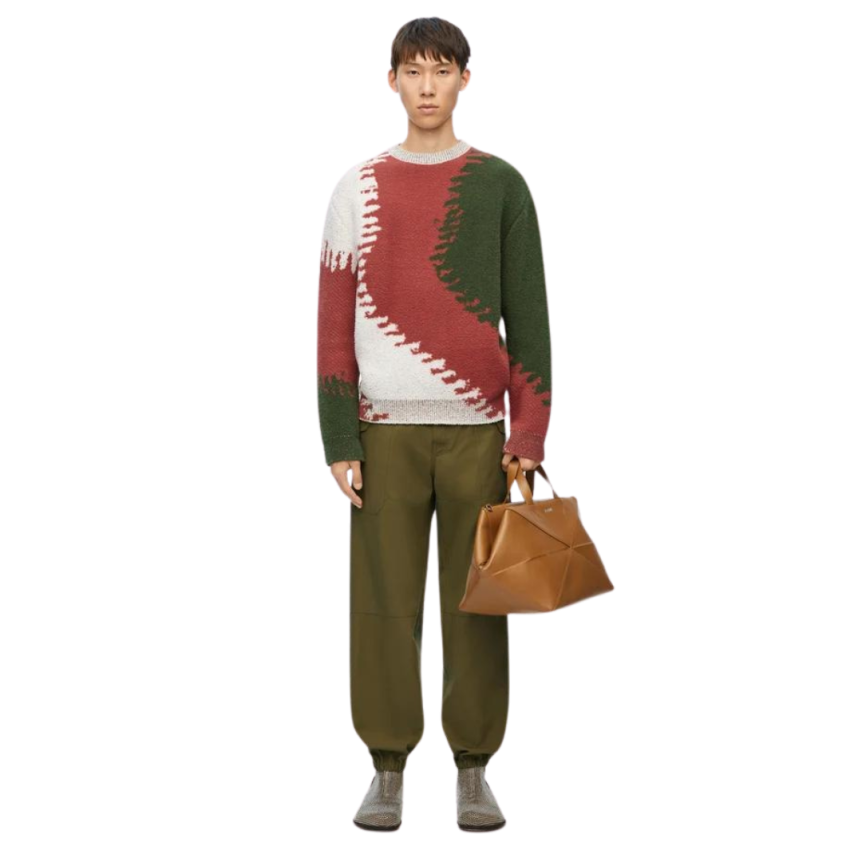 Pantalon LOEWE cargo coton kaki poche zippée argent