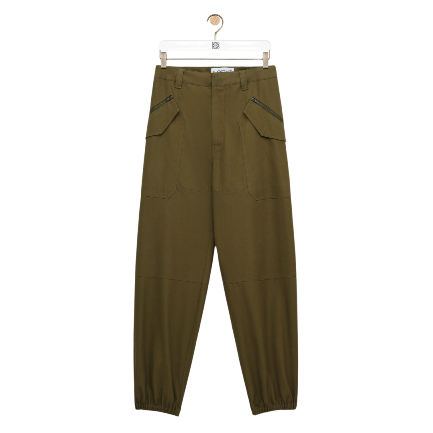 Pantalon LOEWE cargo coton kaki poche zippée argent