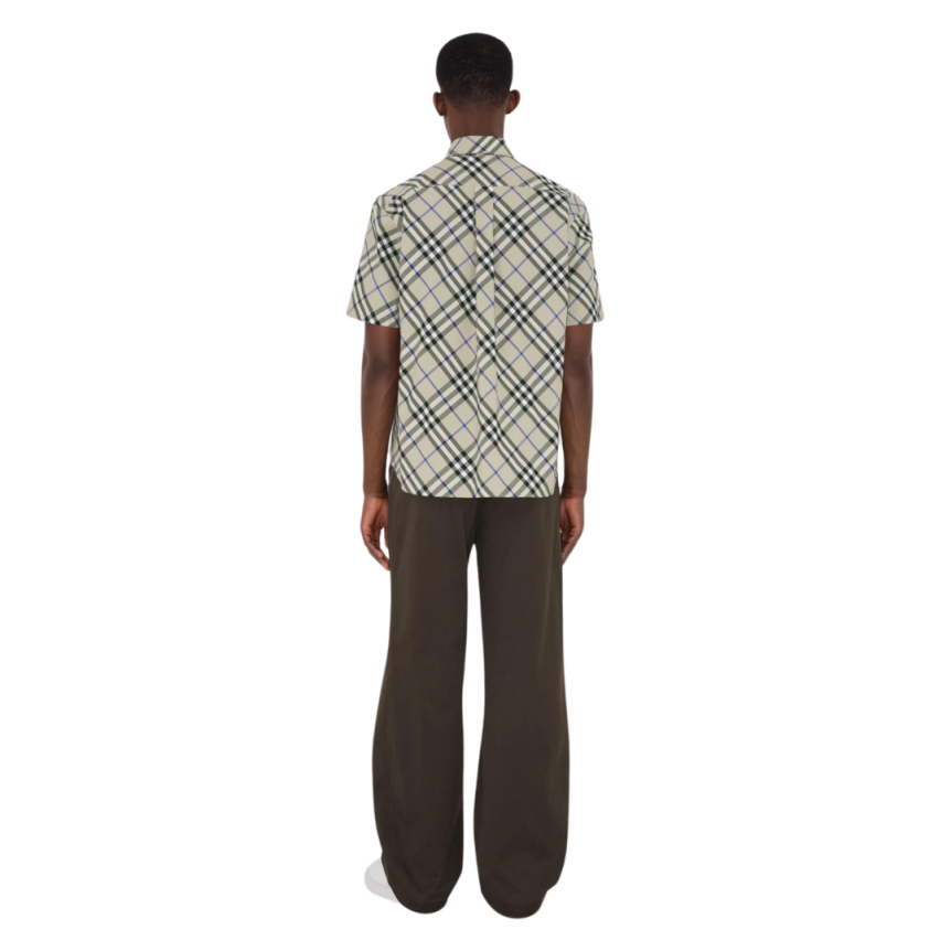 Chemise BURBERRY manche courte coton gris carreaux check bleu