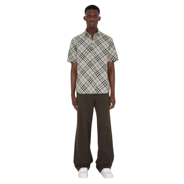 Chemise BURBERRY manche courte coton gris carreaux check bleu