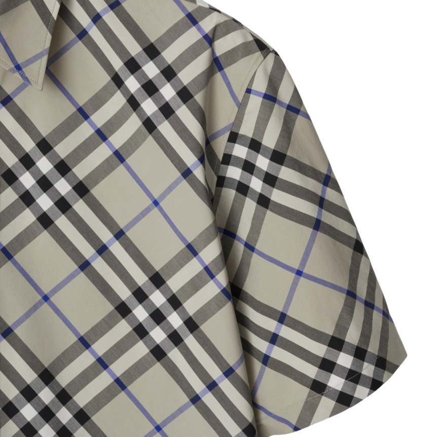 Chemise BURBERRY manche courte coton gris carreaux check bleu