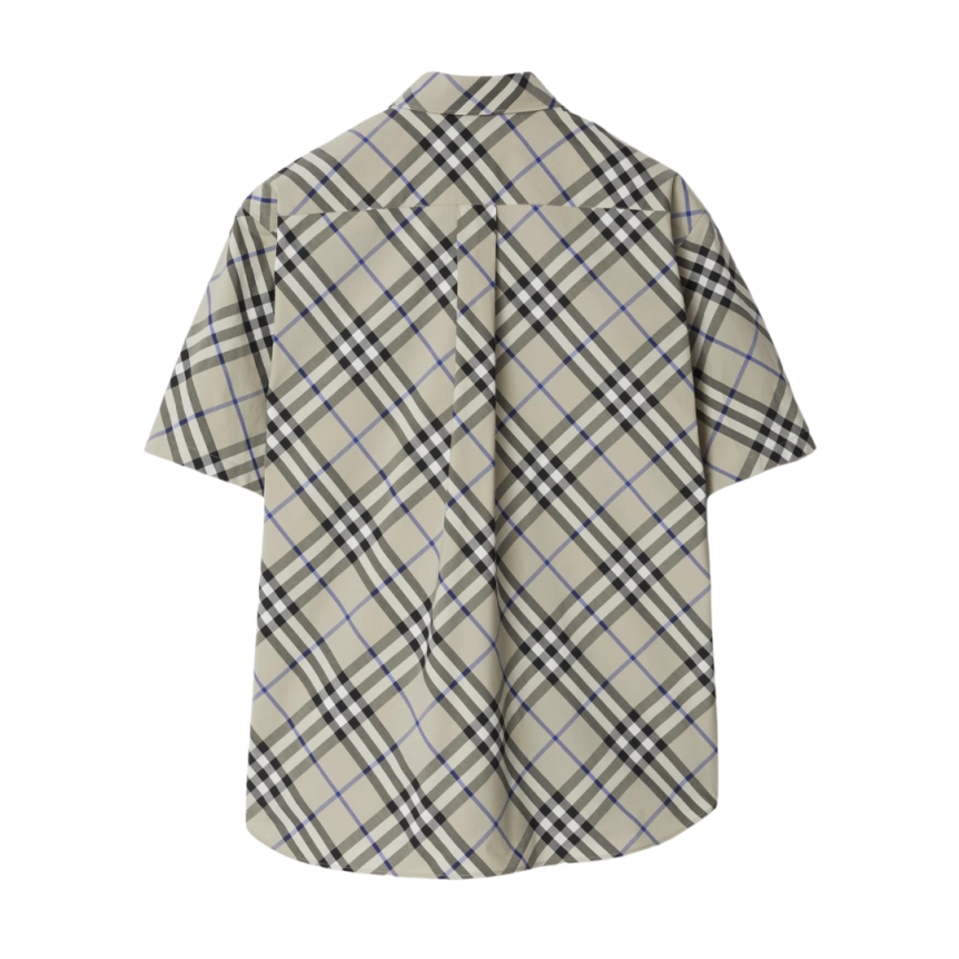 Chemise BURBERRY manche courte coton gris carreaux check bleu