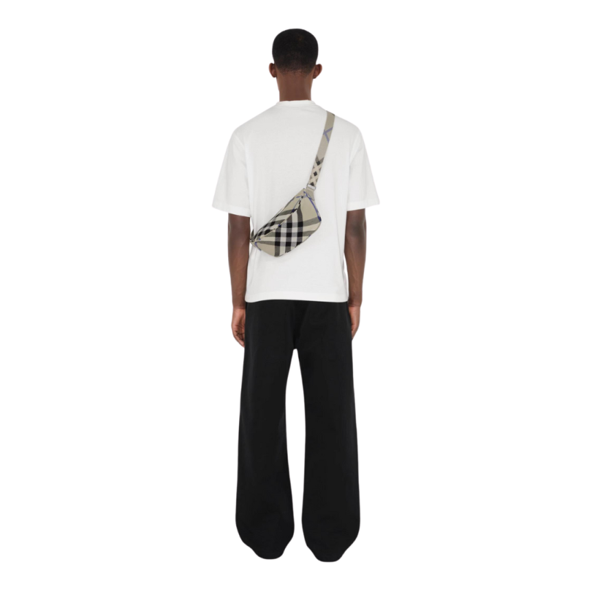 Sac Messenger BURBERRY Banane check gris bleu bandoulière